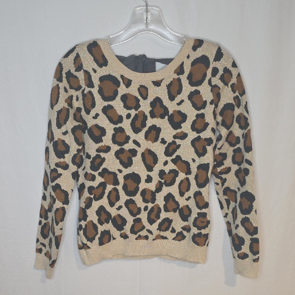 Chic Leopard Patterned Crew Neck Sweater